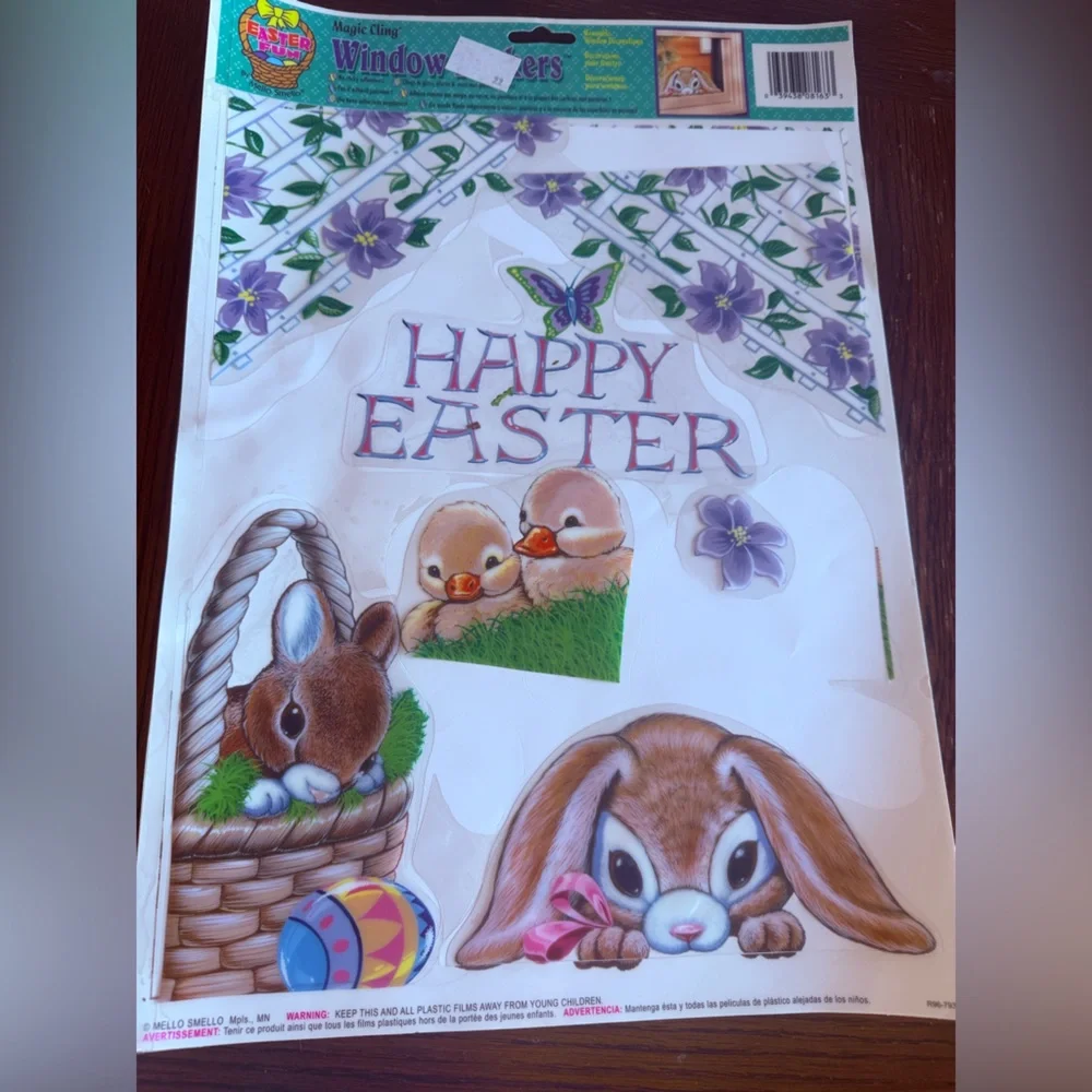 Vintage Easter window cling decorations lot bunnies eggs‎ ducks flowers